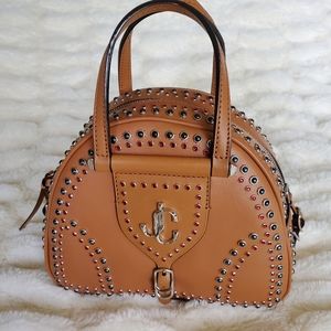NWT $2495 Jimmy Choo Varenne Studded Bowling Crossbody Bag in Camel!